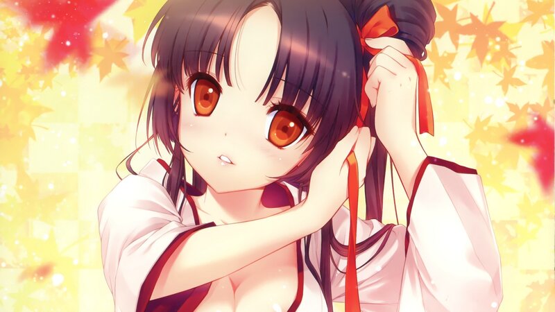 Anime Girl with Red Ribbon — Yellow