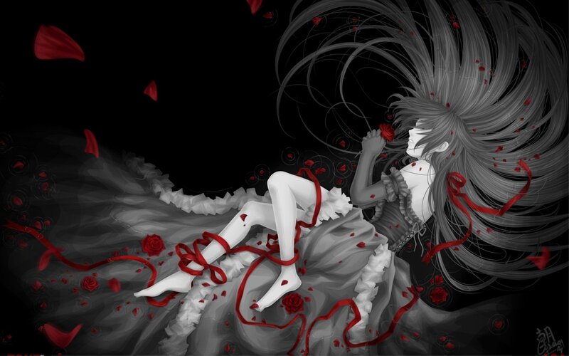 Anime girl with red ribbons