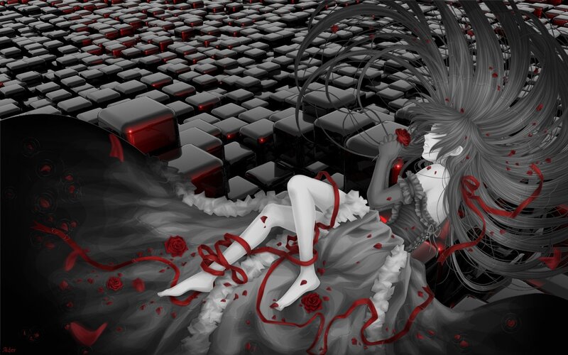 Anime girl with red ribbons