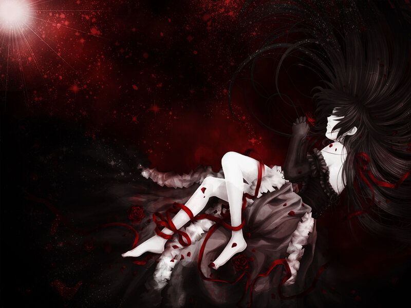 Anime girl with red ribbons