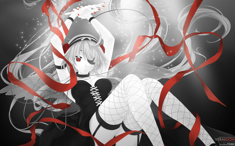 anime girl with red ribbons