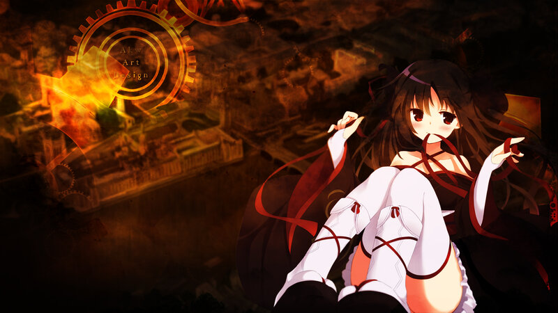 Anime Girl with Red Ribbons — Black, Dramatic