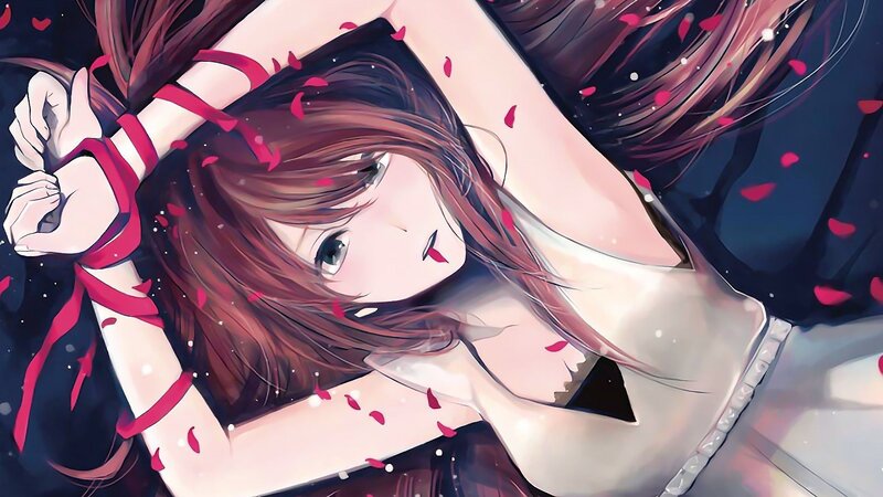 Anime Girl with Red Ribbons — Dramatic, Night