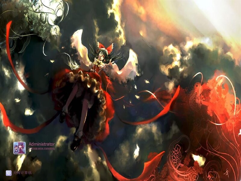 Anime girl with red ribbons in storm