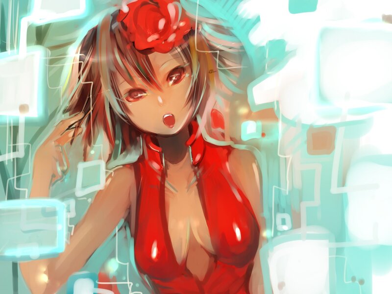 anime girl with red rose