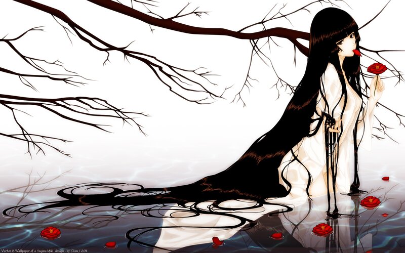 Anime girl with red rose