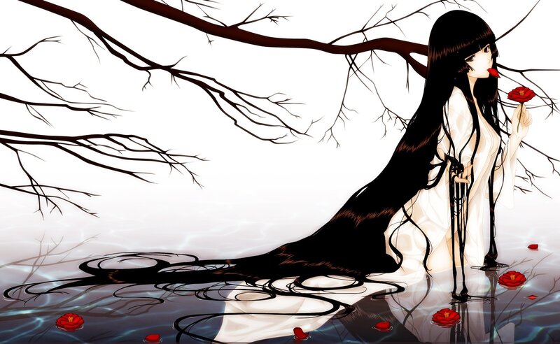 Anime girl with red rose