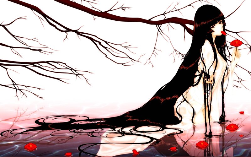 anime girl with red rose
