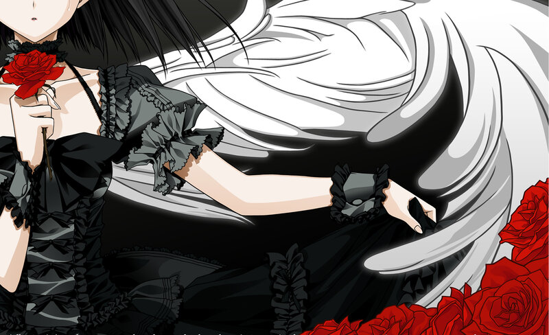 anime girl with red rose