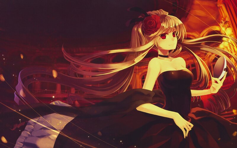 anime girl with red rose