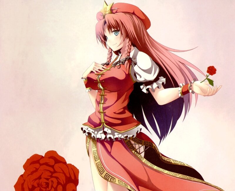 Anime girl with red rose