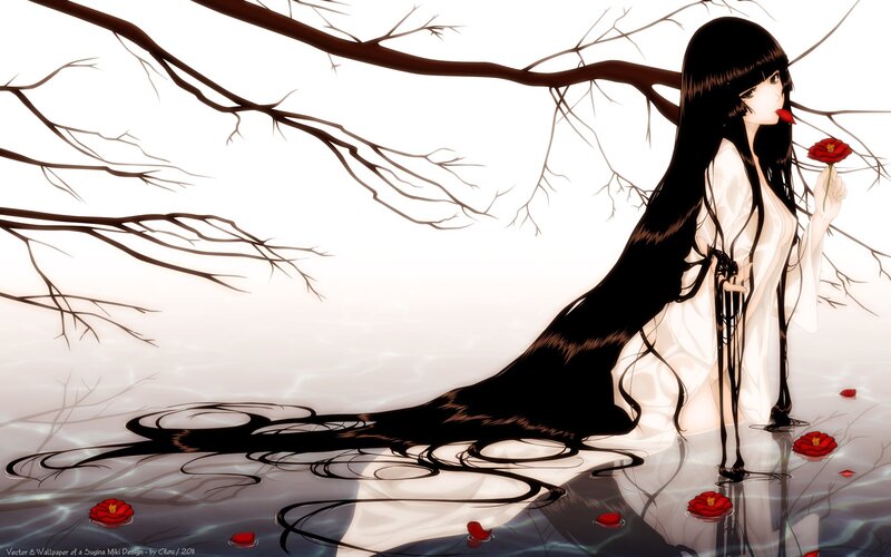 Anime girl with red rose