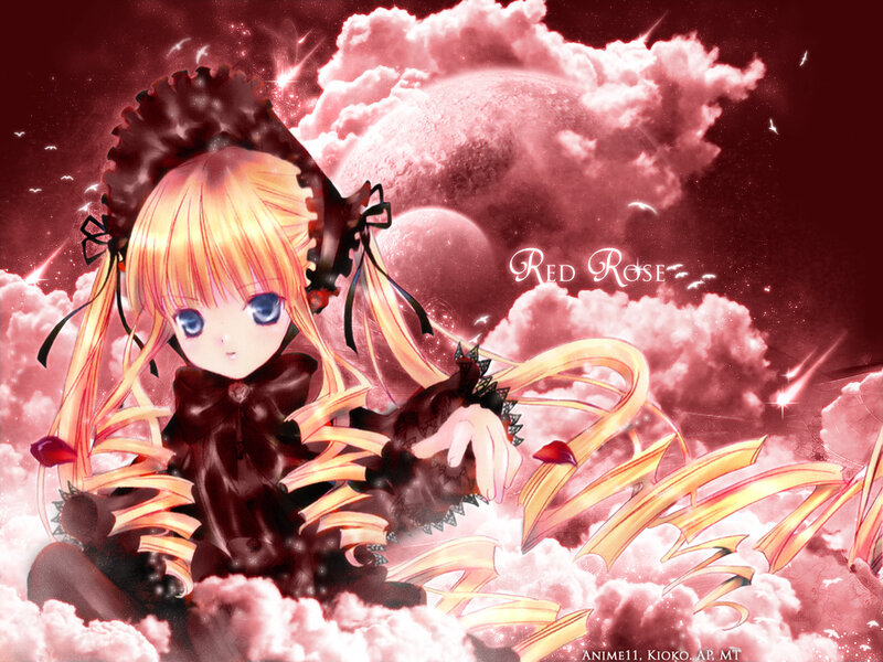 Anime girl with red rose