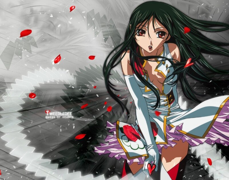 anime girl with red rose petals