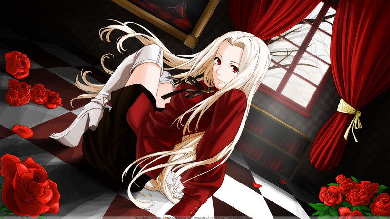 anime girl with red roses