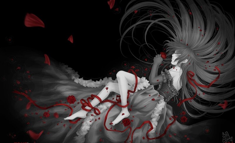 anime girl with red roses