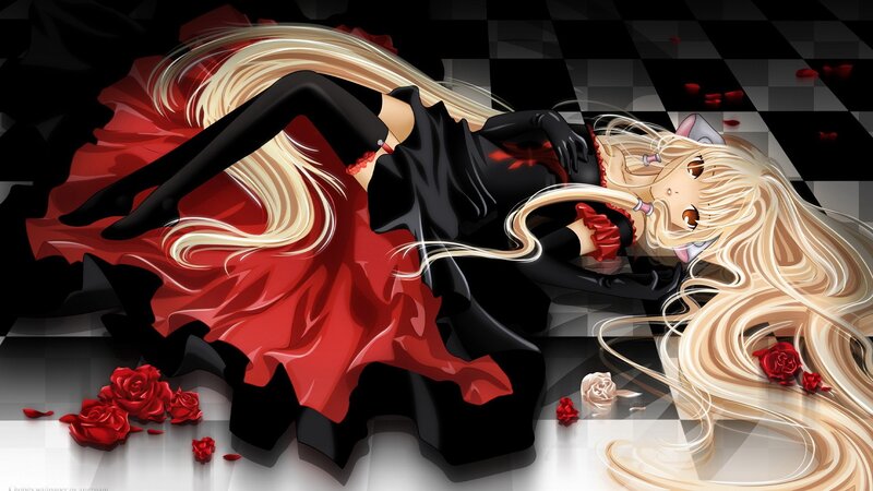 anime girl with red roses