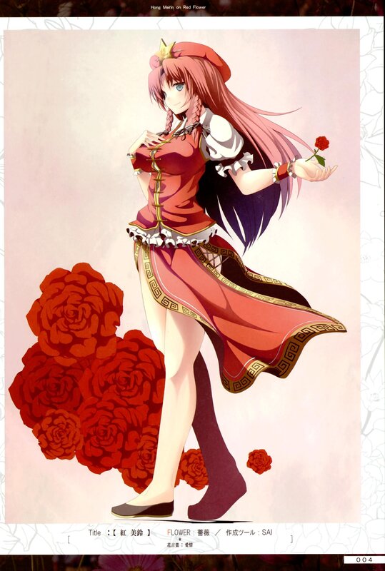 Anime girl with red roses