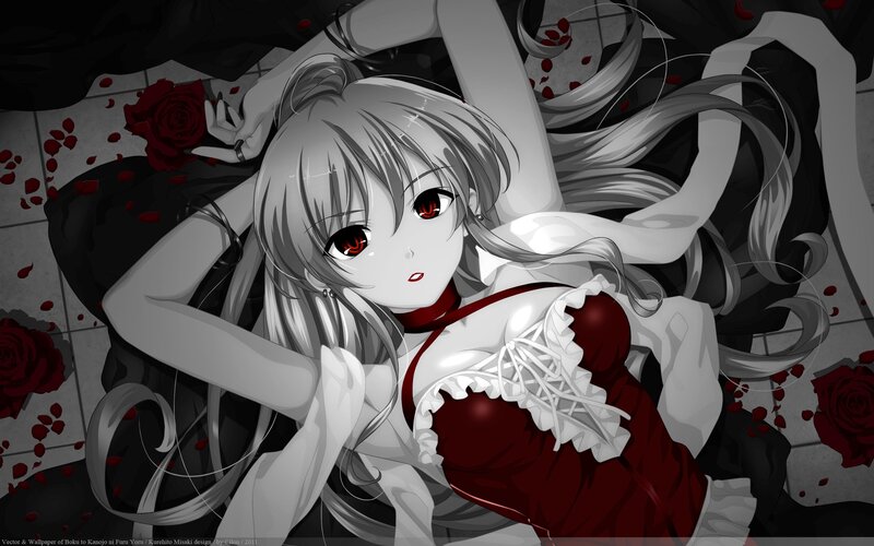 Anime girl with red roses