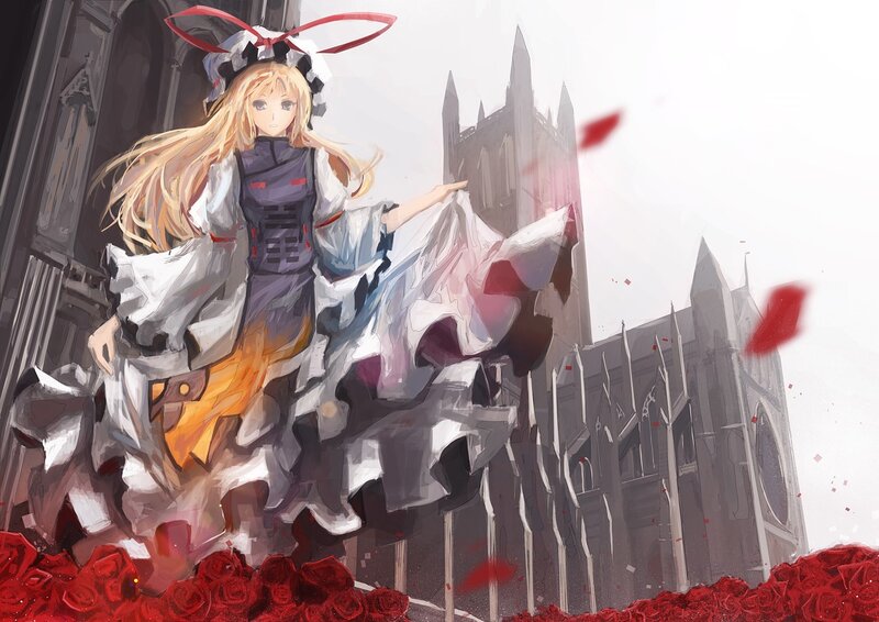 Anime girl with red roses