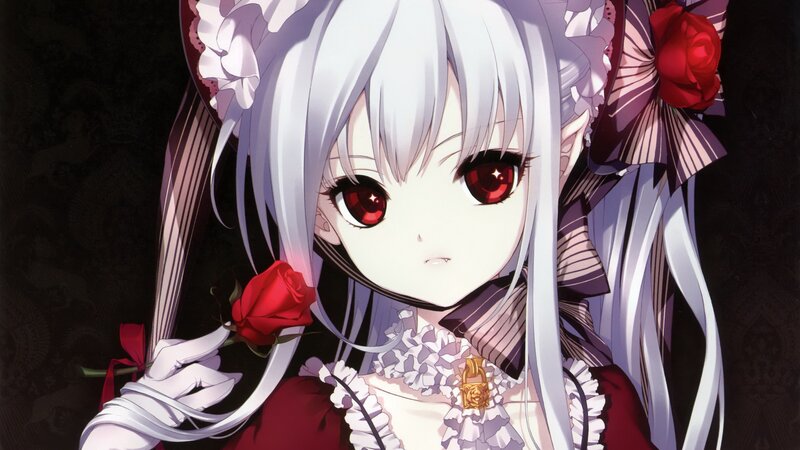 anime girl with red roses