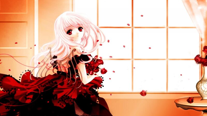 anime girl with red roses