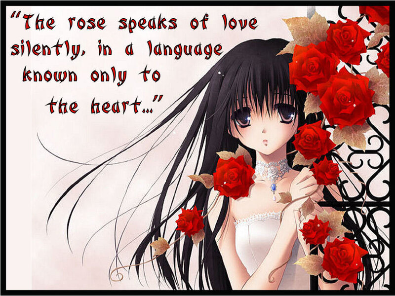 Anime girl with red roses