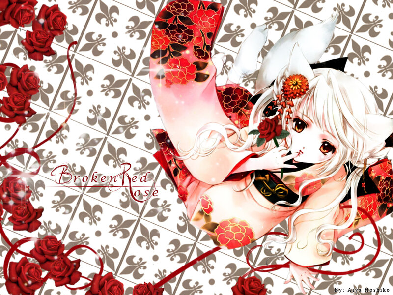 Anime girl with red roses