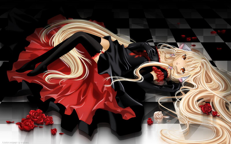 anime girl with red roses