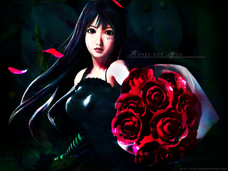 Anime girl with red roses