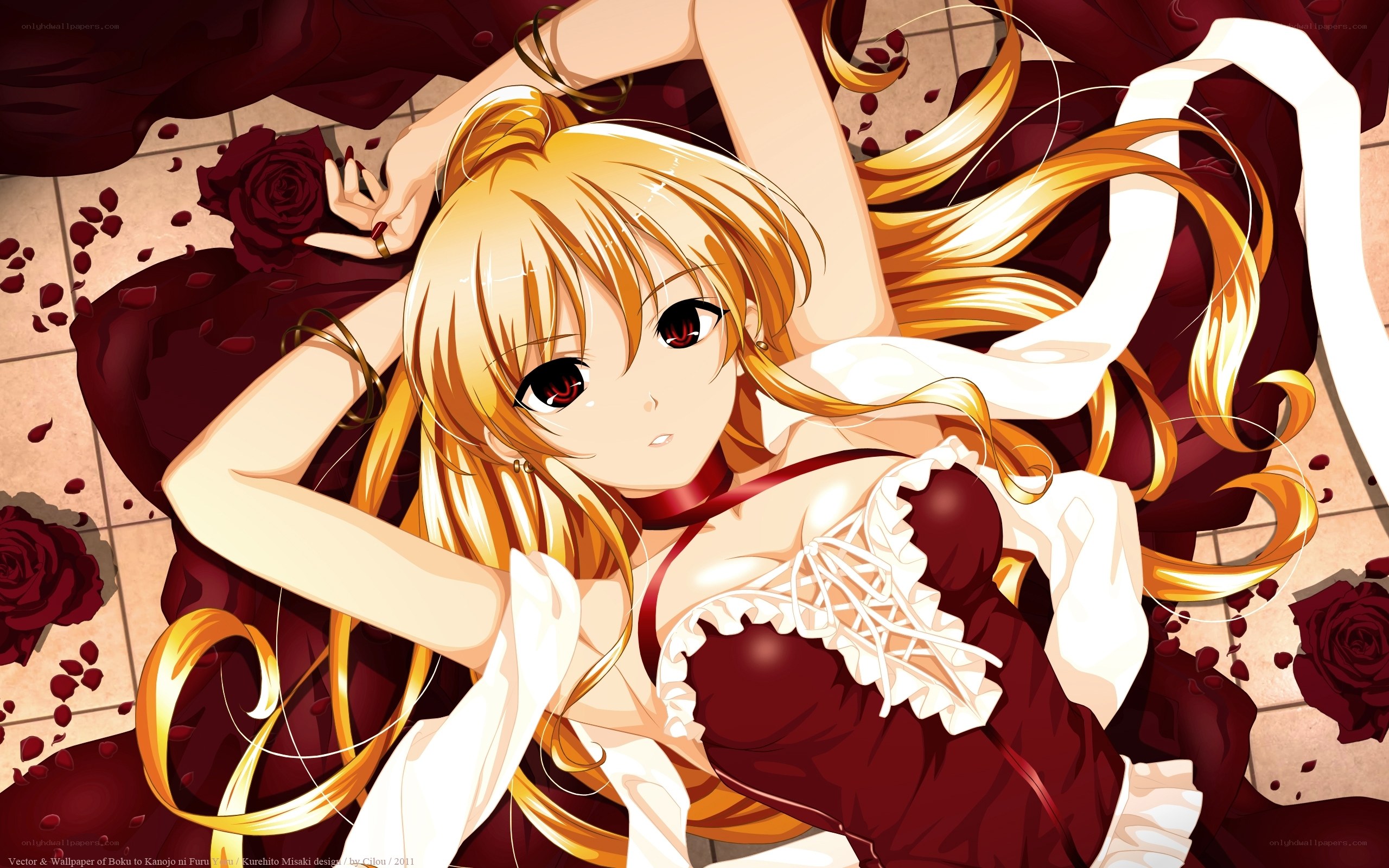 Anime girl with red roses