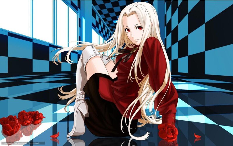 Anime girl with red roses