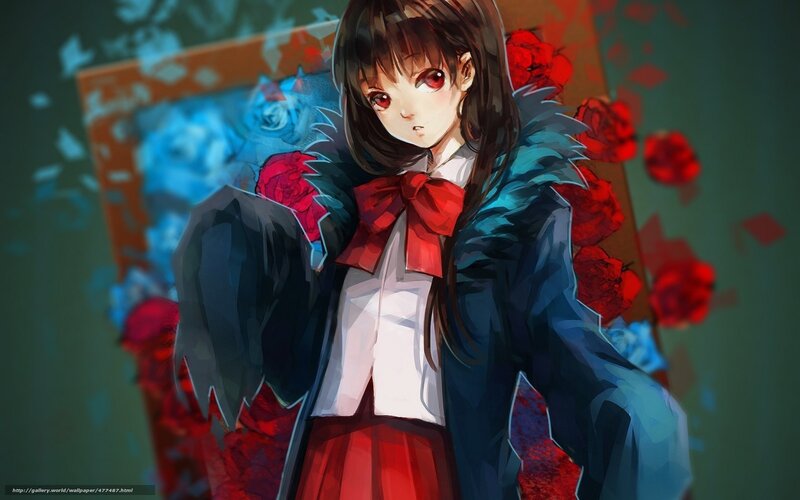 anime girl with red roses