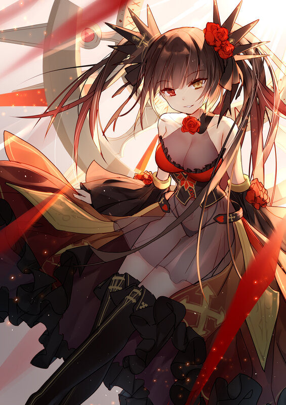 Anime Girl with Red Roses — Dramatic, Digital Art, Spiky Hair
