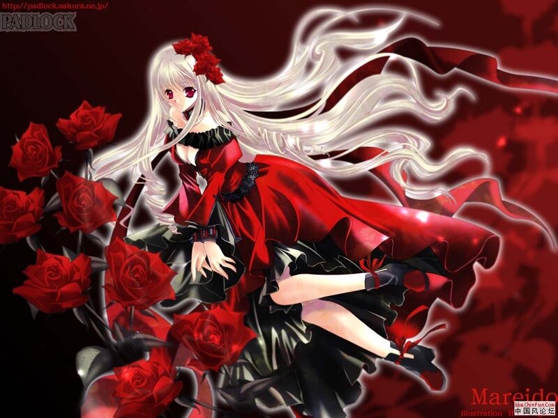 Anime Girl with Red Roses — Dramatic, Digital Art