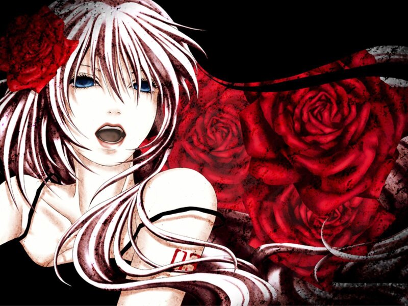 Anime Girl with Red Roses — Dramatic