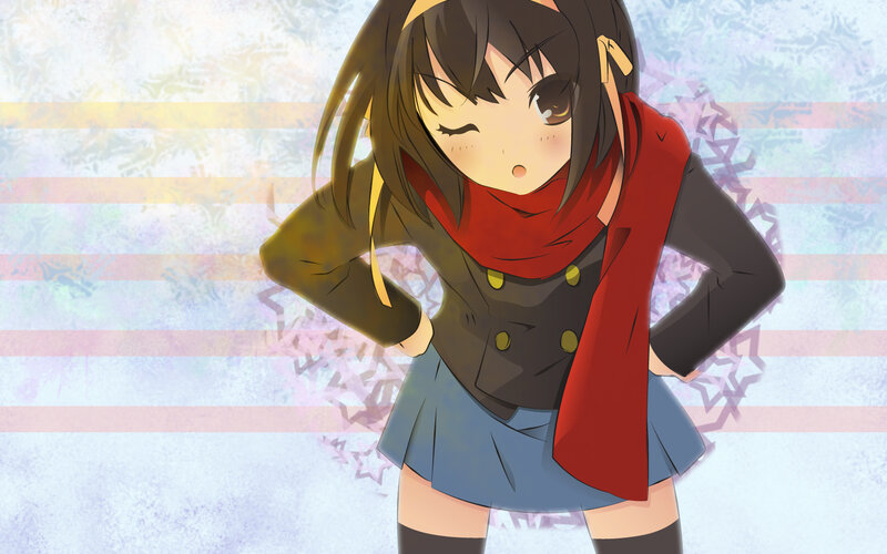 anime girl with red scarf