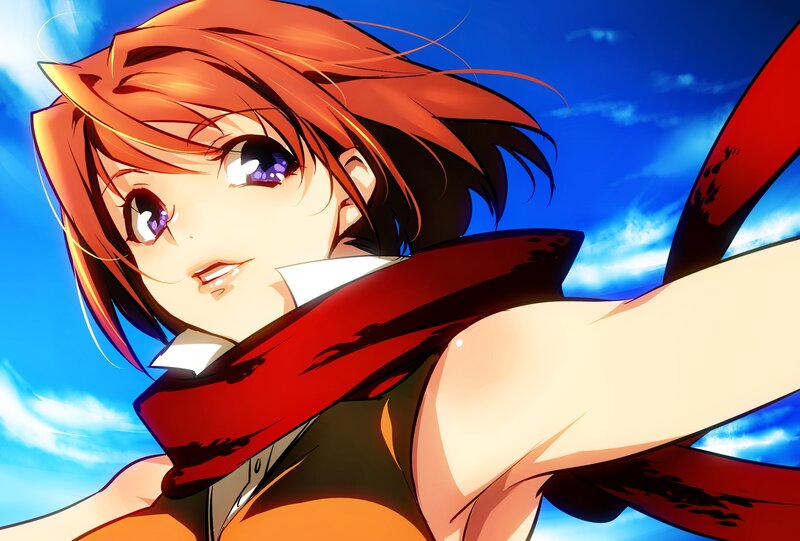 anime girl with red scarf