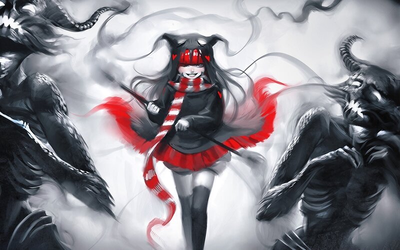 Anime girl with red scarf