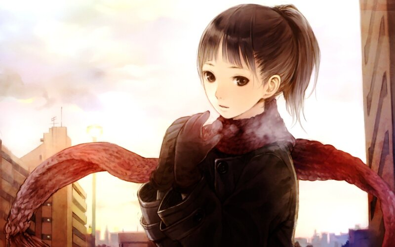 anime girl with red scarf