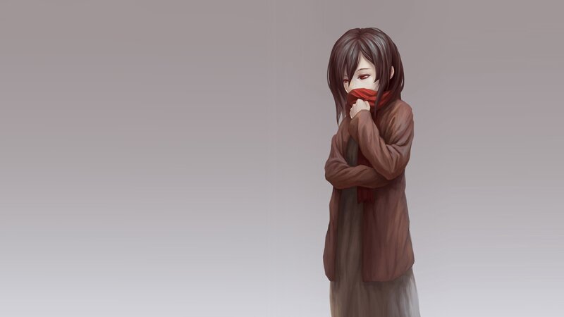anime girl with red scarf