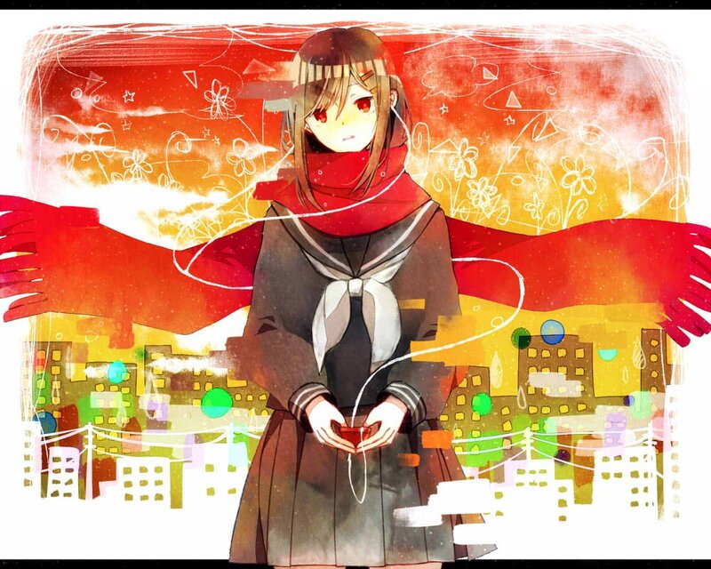 anime girl with red scarf