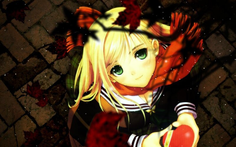 anime girl with red scarf