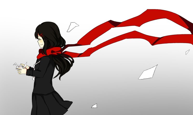 Anime Girl with Red Scarf — Black, Dramatic