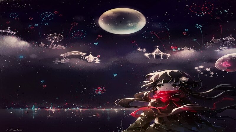 Anime Girl with Red Scarf — Black