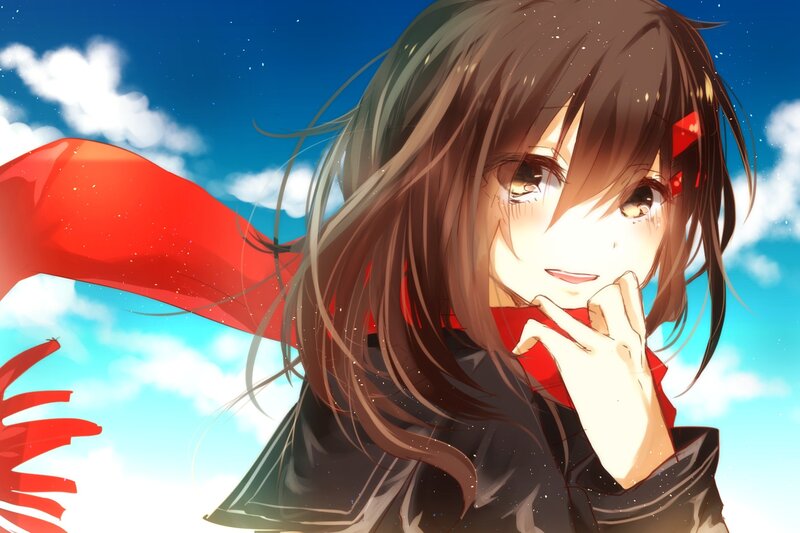 Anime Girl with Red Scarf — Blue