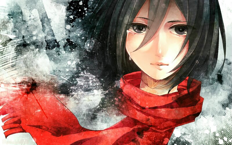 Anime Girl with Red Scarf — Dramatic, Digital Art, Hair