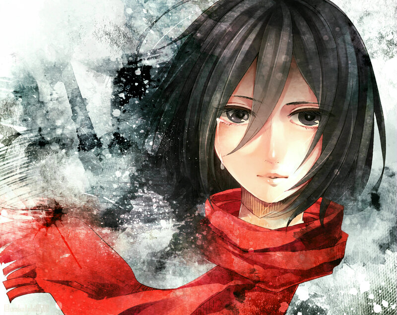 Anime Girl with Red Scarf — Dramatic, Winter, Digital Art