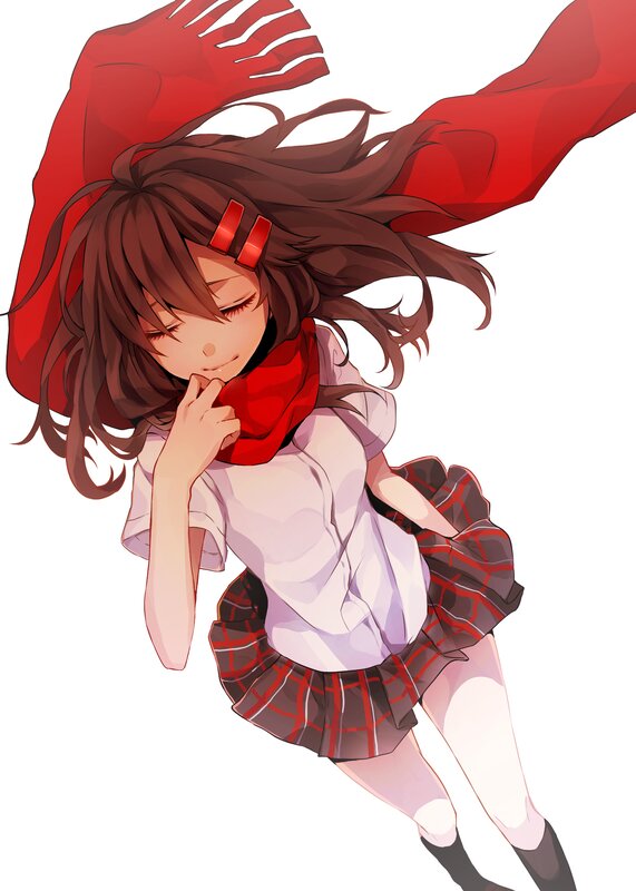 Anime Girl with Red Scarf — Playful
