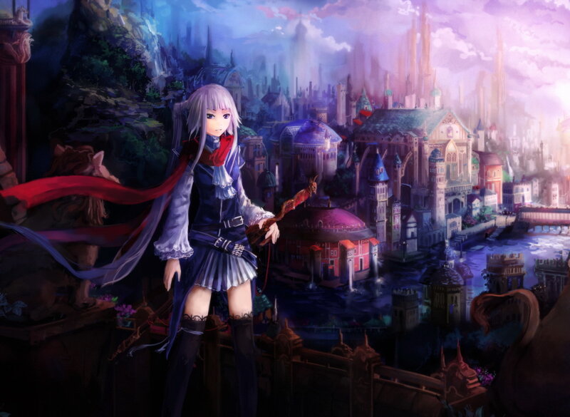 Anime Girl with Red Scarf — Purple, Dramatic